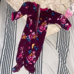 Wonder-nation maroon floral zip-up footed sleeper